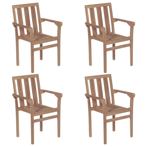 vidaXL Stackable Patio Chairs with Cushions 4 pcs Solid Teak Wood