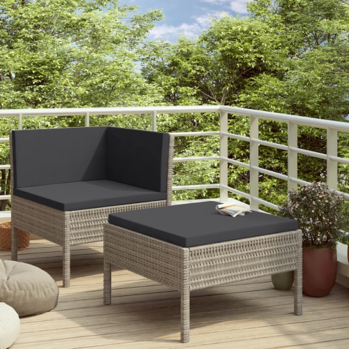 VIDAXL  2 Piece Patio Lounge Set With Cushions Poly Rattan In Gray