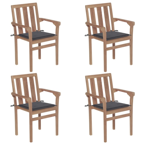 VIDAXL  Stackable Patio Chairs With Cushions 4 PCs Solid Teak Wood