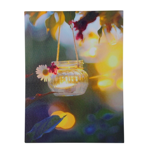 NORTHLIGHT  Led Lighted Tealight Candle With Daisy Scene Canvas Wall Art 15.75" X 11.75"