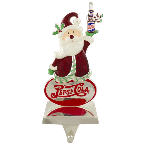 NORTHLIGHT  9.75" Plated Pepsi-Cola Santa Claus Christmas Stocking Holder In Silver