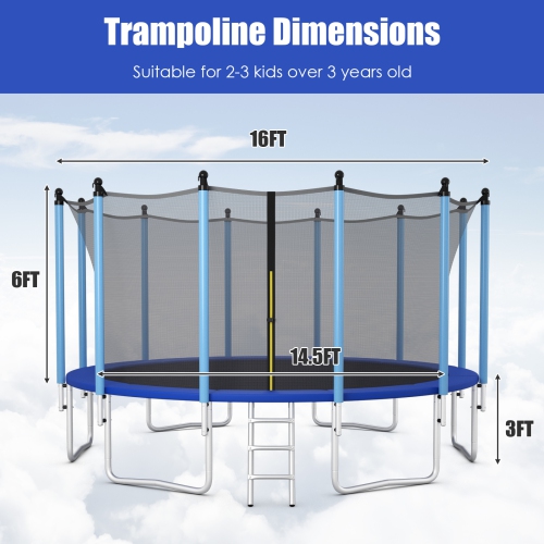Topbuy 16FT Trampoline for Kids Recreational Trampolines with Internal Safety Enclosure Net