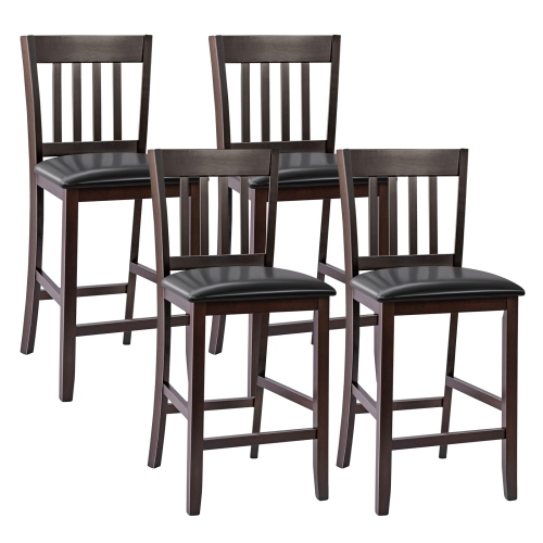 Topbuy Set of 4 Bar Stools Counter Height Pub Chairs w/PU Leather Seat&Rubber Wood Legs