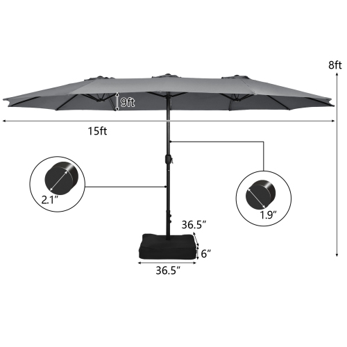 Patiojoy 15FT Double-Sided Twin Patio Umbrella with Base Extra-Large Market Umbrella for Outdoor