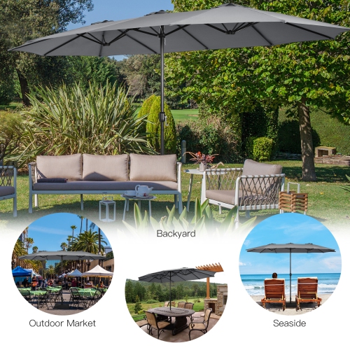 Patiojoy 15FT Double-Sided Twin Patio Umbrella with Base Extra-Large Market Umbrella for Outdoor