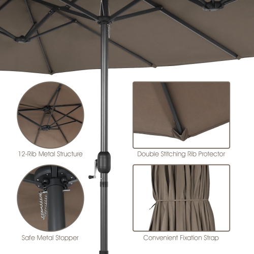 Patiojoy 15FT Double-Sided Twin Patio Umbrella with Base Extra-Large Market Umbrella Beige/Coffee/Grey/Orange/Turquoise/Wine