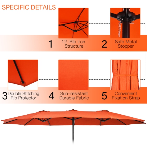 Patiojoy 15FT Double-Sided Twin Patio Umbrella with Base Extra-Large Market Umbrella for Outdoor