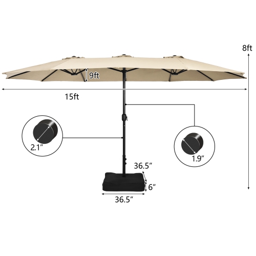 Patiojoy 15FT Double-Sided Twin Patio Umbrella with Base Extra-Large Market Umbrella for Outdoor