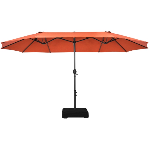 Patiojoy 15FT Double-Sided Twin Patio Umbrella with Base Extra-Large Market Umbrella Beige/Coffee/Grey/Orange/Turquoise/Wine