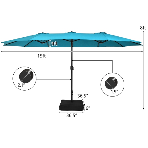 Patiojoy 15FT Double-Sided Twin Patio Umbrella with Base Extra-Large Market Umbrella for Outdoor