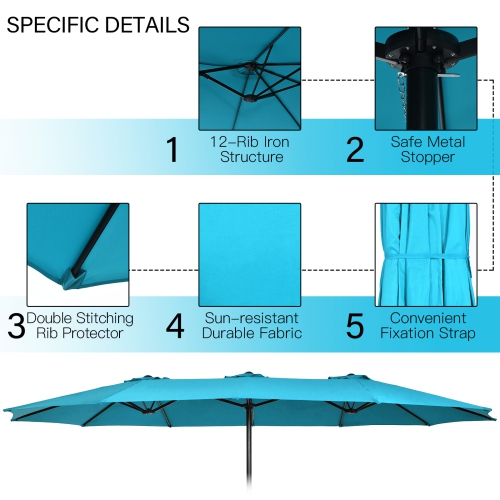 Patiojoy 15FT Double-Sided Twin Patio Umbrella with Base Extra-Large Market Umbrella for Outdoor
