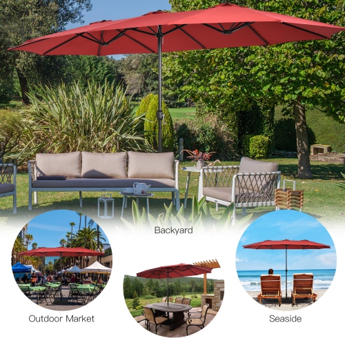 Patiojoy 15FT Double-Sided Twin Patio Umbrella with Base Extra-Large Market Umbrella for Outdoor