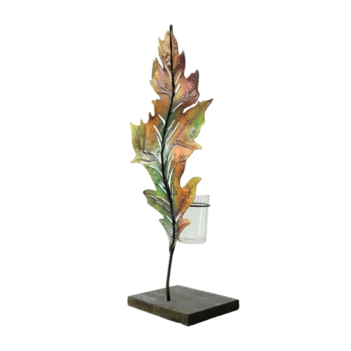 14" Green and Brown Autumn Harvest Leaf Votive Candle Holder