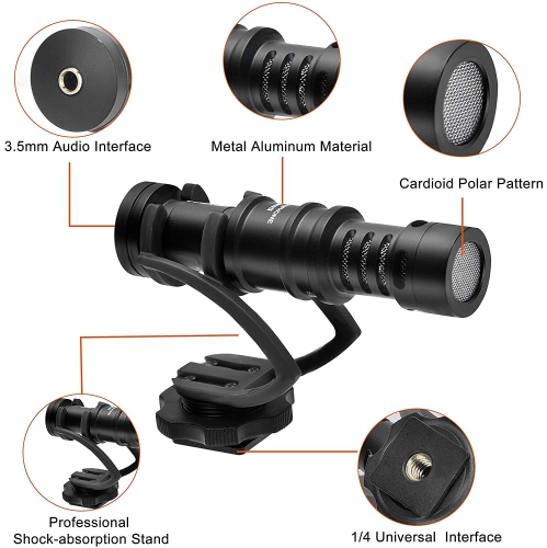CVM-VM10II Video Microphone, Professional Full Metal Compact On Camera Mini Shotgun Video Mic for Smartphone
