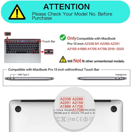 Compatible with MacBook Pro 13 inch Case 2016-2020 Release A2338