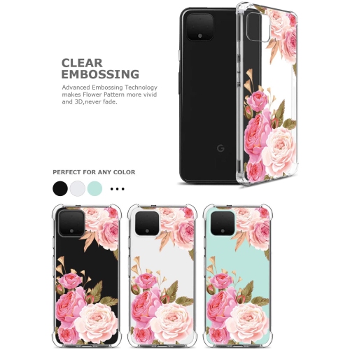 Étui floral transparent Pretty Phone pour Pixel 4 XL de Google pour femmes/filles, modèle fleur mince et doux