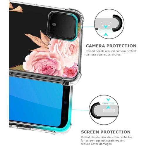 Étui floral transparent Pretty Phone pour Pixel 4 XL de Google pour femmes/filles, modèle fleur mince et doux
