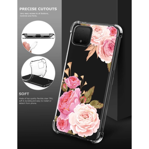 Étui floral transparent Pretty Phone pour Pixel 4 XL de Google pour femmes/filles, modèle fleur mince et doux