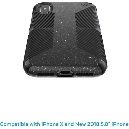 Presidio Grip + Glitter iPhone Xs/iPhone X Case, Obsidian Black with Silver Glitter/Black