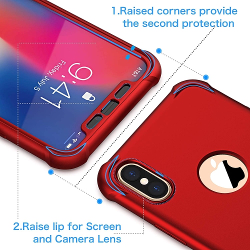 Designed for Apple iPhone Xs Case Designed for Apple iPhone X Case (2017) with[2 x Tempered Glass Screen