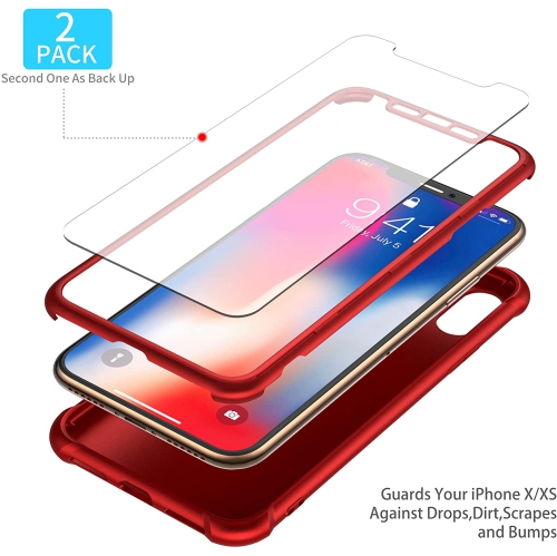 Designed for Apple iPhone Xs Case Designed for Apple iPhone X Case (2017) with[2 x Tempered Glass Screen