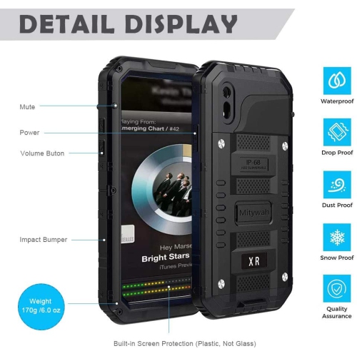 iPhone XR Case Heavy Duty Waterproof Shockproof Dustproof Durable Metal Full Body Protective Case Built-in