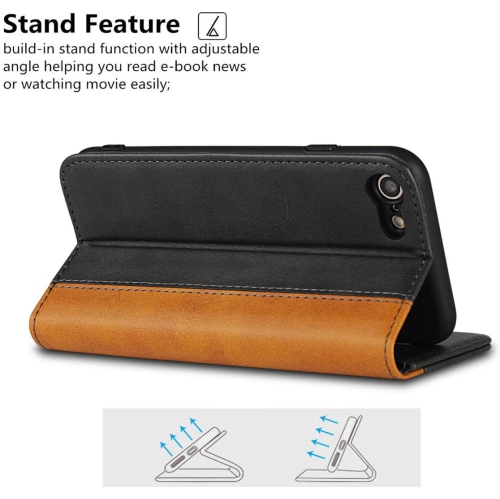 for iPhone 7 Case/iPhone 8 Case, Genuine Leather Premium Case,Calf Pattern [Strong Magnetic Holster]