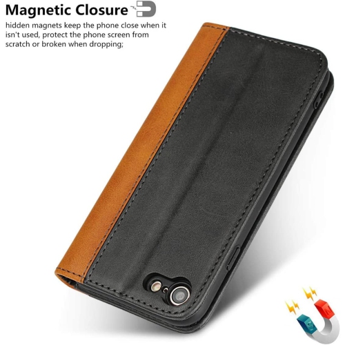 for iPhone 7 Case/iPhone 8 Case, Genuine Leather Premium Case,Calf Pattern [Strong Magnetic Holster]