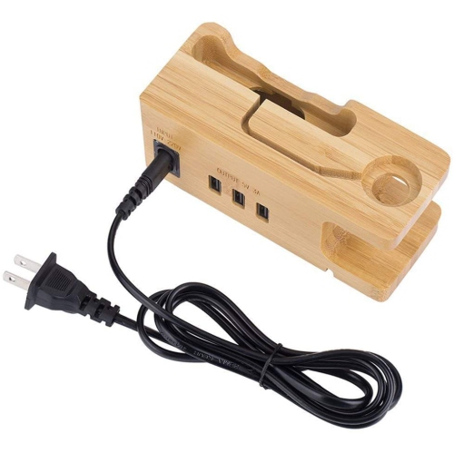 Station de recharge USB en bois de bambou, chargeur de bureau, concentrateur à 3 ports USB 3.0, pour iPhone 7/7Plus/6s/6/plus/5s et