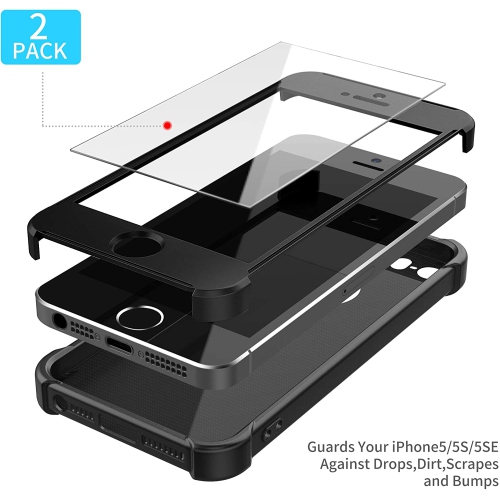 Compatible with iPhone 5/ 5S/ SE Case for 2016 iPhone SE 1st Gen,with[2xTempered Glass Screen Protector] Ultra