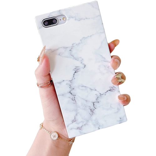 ALBERTATECH  Square Marble Iphone 8 Plus/7 Plus Case, Slim Thin Glossy Soft Flexible Tpu Silicone Rubber Gel Trunk Box