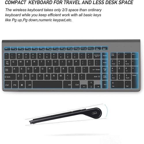 Wireless Keyboard and Mouse Combo, Compact Wireless Keyboard with Numeric Keypad and Ergonomic Full-size 2400 DPI Mouse