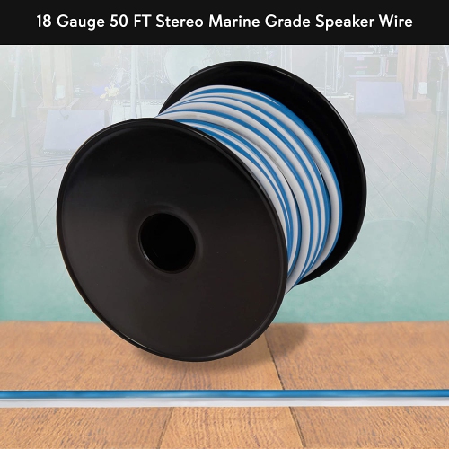 50ft 18 Gauge Speaker Wire - Waterproof Marine Grade Cable in Spool for Connecting Audio Stereo to Amplifier, Surround