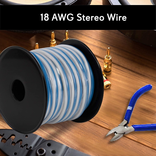 50ft 18 Gauge Speaker Wire - Waterproof Marine Grade Cable in Spool for Connecting Audio Stereo to Amplifier, Surround