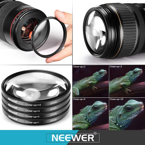 49MM Lens Filter and Accessory Kit, Includes: UV CPL FLD Filters, Macro Close Up Filter Set(+1 +2 +4 +10), ND2