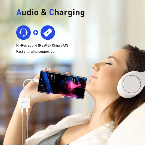 Headphone Adapter USB C and 3.5mm Plug to USB C Headset Splitter,Headphone Audio & Charger Compatible with Google Pixel