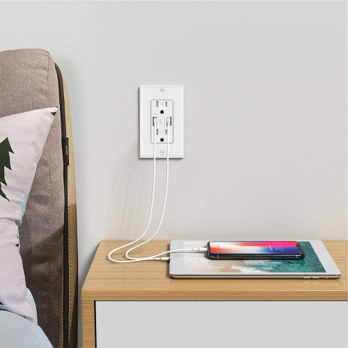 [5 Pack] 4.2A USB Receptacle, Dual USB Charging Ports and 2 Tamper-Resistant AC Outlets, Wallplate Included,