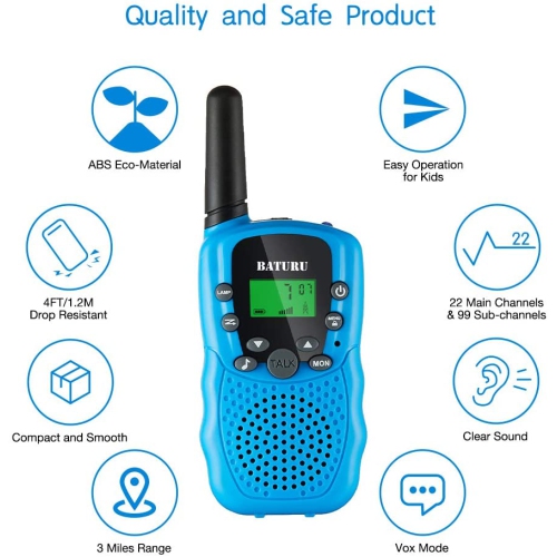 Walkie Talkies, Walkie Talkie for Kids 22 Channels 2 Way Radios Walkie Talkies with Backlit LCD Flashlight, 3