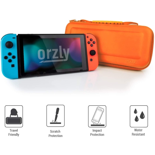 Switch Accessories Bundle, Orange Carry Case for Nintendo Switch Console, Tempered Glass Screen Protectors,