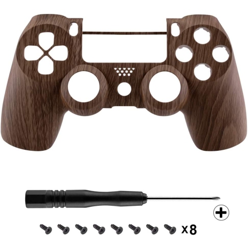 Brown Wood Grain Pattern Soft Touch Faceplate Cover for PS4 Slim Pro Controller, Custom Front Housing Shell