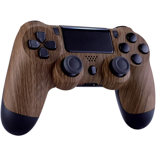 Brown Wood Grain Pattern Soft Touch Faceplate Cover for PS4 Slim Pro Controller, Custom Front Housing Shell