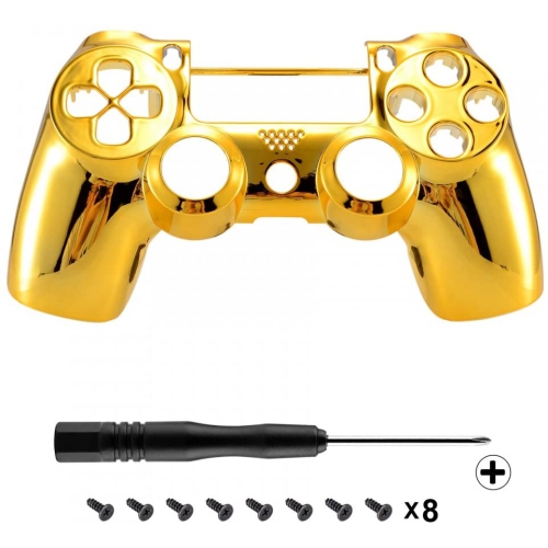 Custom Replacement Faceplate Cover for PS4 Slim Pro Controller, Chrome Gold Front Housing Shell Case