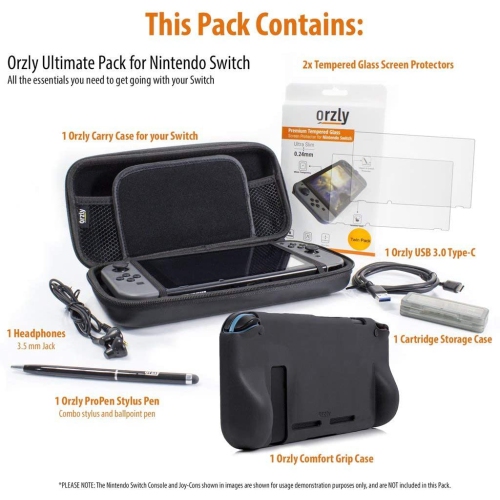 Switch Accessories, Essentials Pack for Nintendo Switch (Bundle Includes: Glass Screen Protectors, USB Charging