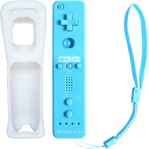 Manette 2-en-1 compatible Motion plus pour la console Nintendo Wii couleur bleu