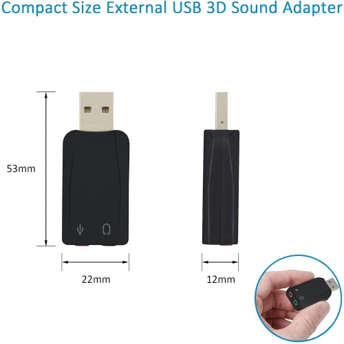 External USB 3D Stereo Audio Adapter with 3.5mm Speaker Headphone Microphone Jacks, USB Sound Card Driver-Free