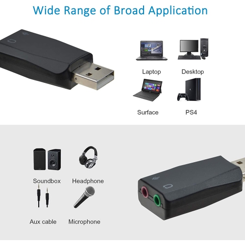 External USB 3D Stereo Audio Adapter with 3.5mm Speaker Headphone Microphone Jacks, USB Sound Card Driver-Free