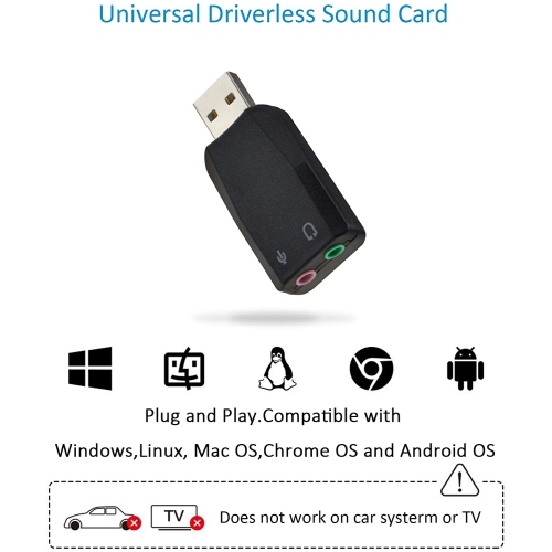External USB 3D Stereo Audio Adapter with 3.5mm Speaker Headphone Microphone Jacks, USB Sound Card Driver-Free