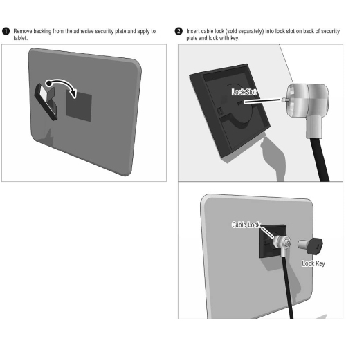 Square 3M VHB Adhesive Security Plate with Slot for Cables to Lock Down Laptops, Tablets, Monitors and Other