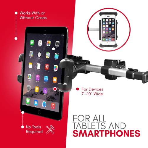 Car Headrest Mount Holder for Apple iPad Pro / Air / Mini, Tablets, Nintendo Switch, iPhone, & Smartphones 4.5"