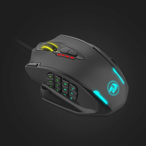 R M908 Impact RGB Gaming Mouse, 12,400 DPI Wired Laser MMO Mouse with High Precision Actuation, 12 Macro Side